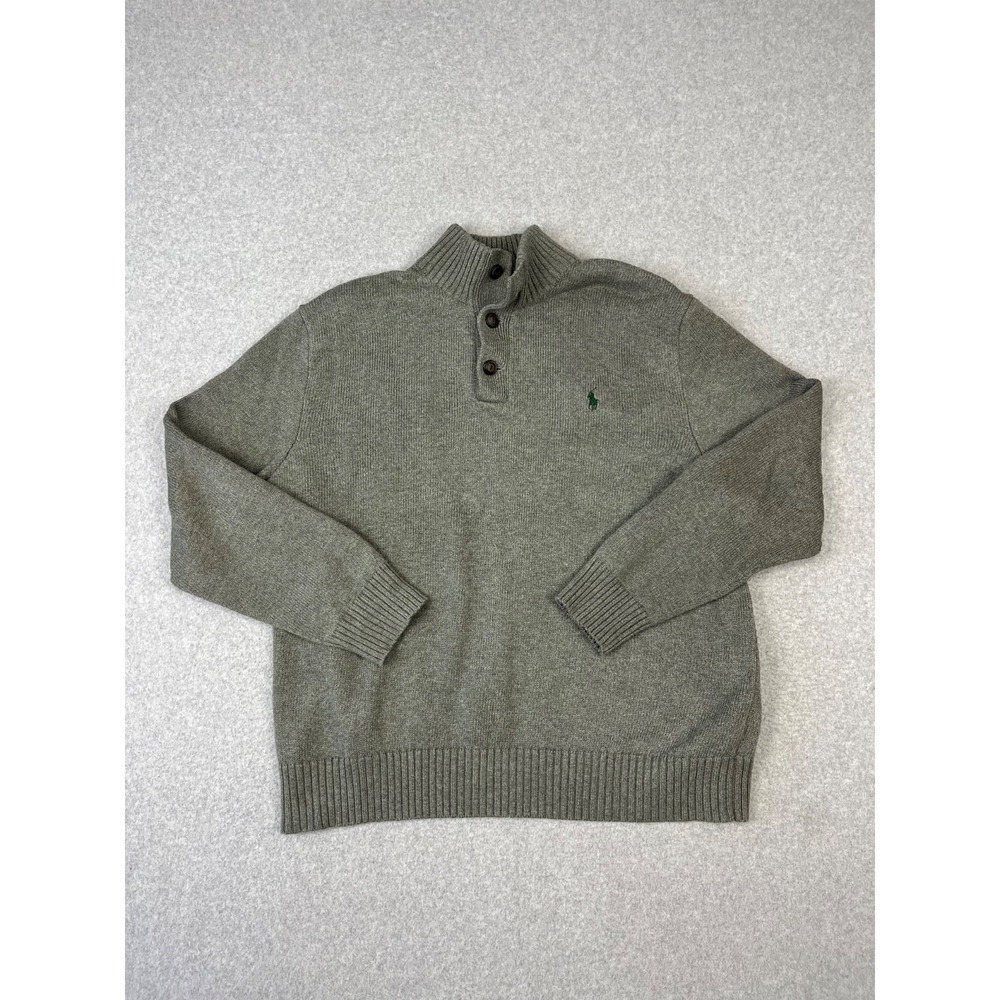 Polo Ralph Lauren Henley Sweater Mens XL Gray 3 Button Mock Neck Pullover